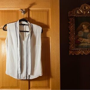 WHBM white tie-neck blouse with black lining